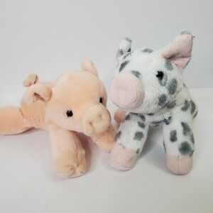 Aurora Flopsie Pink Pig, White Gray Spotted Pig Plush Lot Of 2 Flopsies